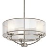 Żyrandol Saldana - 3 źródła światła Klasyczny pewter abażur z organzy okrągły klosze tuba minimalistyczny uniwersalny KL-SALDANA3 KICHLER